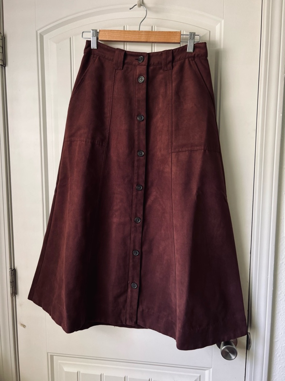 Universal Thread Button-Front Brown A-Line Skirt